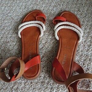 Ron White Saralie Braided Toe Strap Sandal In Orange & Brown size 9.5